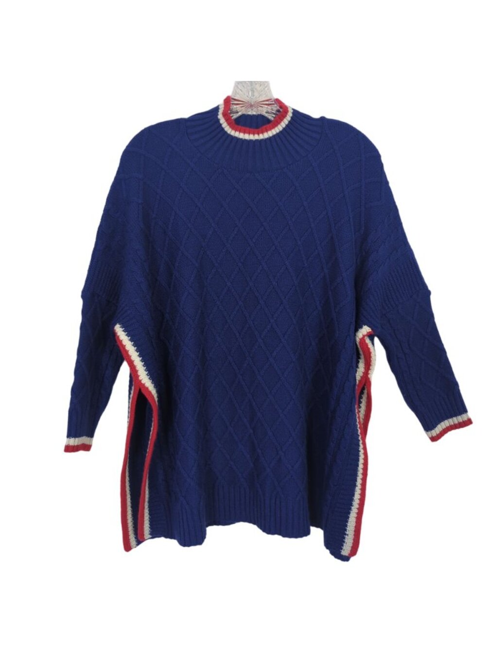 Mersea Sailor Sweater Womens OS Navy Blue Red White Lattice Knit Relaxed Pullove - Picture 14 of 15